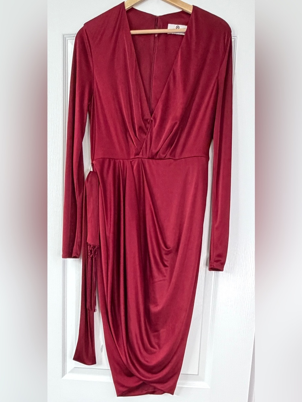 Altuzarra Burgundy Long-Sleeve Draped Wrap Midi Dress Size 10